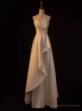 A-Line White Satin Strapless Wedding Dress